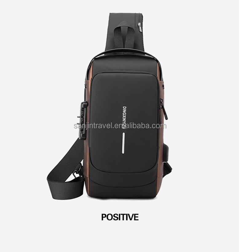 Fashion Anti-theft Men's Chest Bag Waterproof USB Charging Multi-function Shoulder Bag With Anti-theft Lock Universal PU Leather