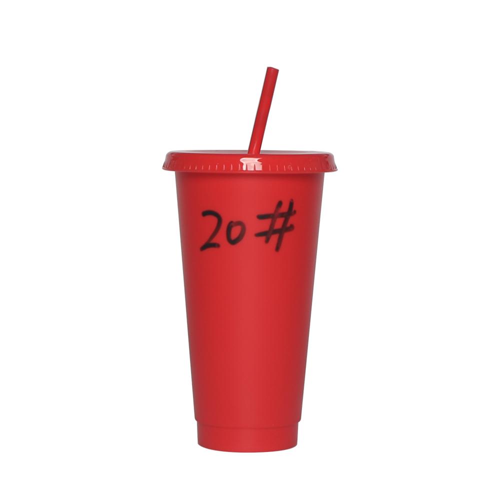 Plastic Tumbler Coffee Black Reusable 24 Oz Frosted Drink Cold Cup With Lid And Straw