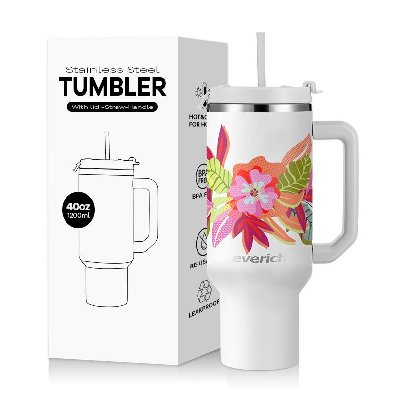 Lead-free 40 Oz Tumbler With Handle And Straw Cup Holder Friendly Dishwasher Safe Oversized Insulated Tumbler