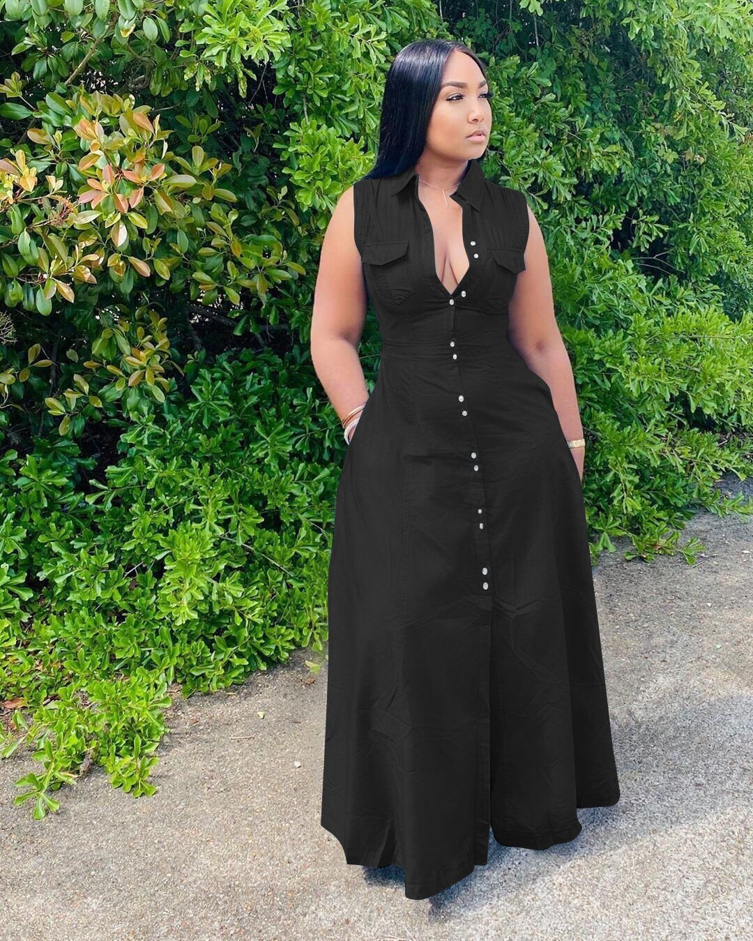 New Design Plus Size Women's Suit Long Casual Solid Color Sleeveless Pocket Women's Clothing