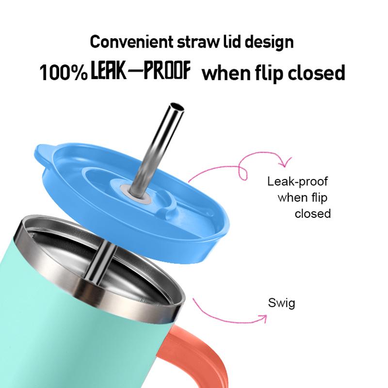 Portable Outdoor Custom Stainless Steel 40 Oz With Handle Straw Double Wall Coffee Mug Travel Insulated Beer Mug