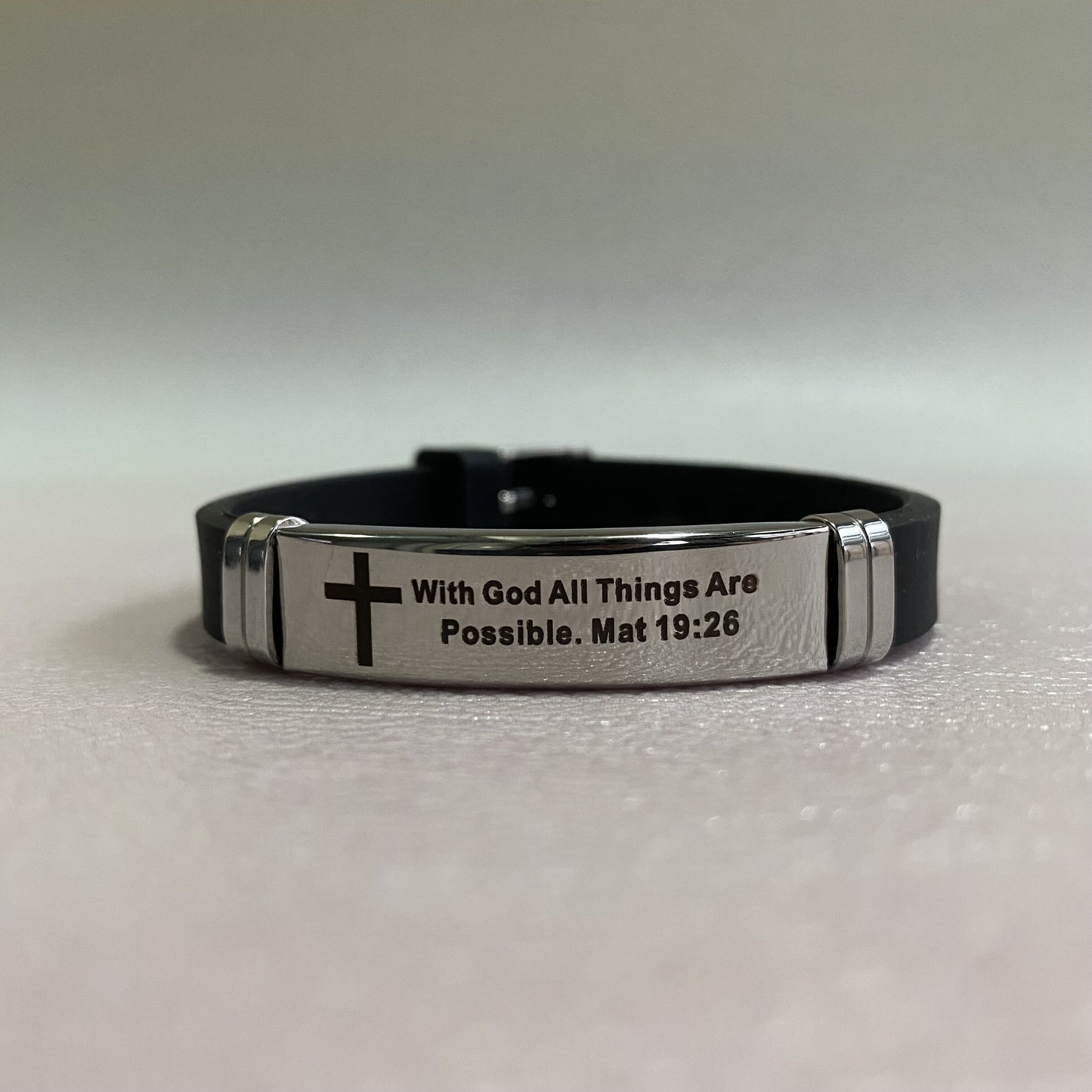 English French Version Bible Verse Adjustable Rubber Bracelet Custom Christian Stainless Steel Bracelet