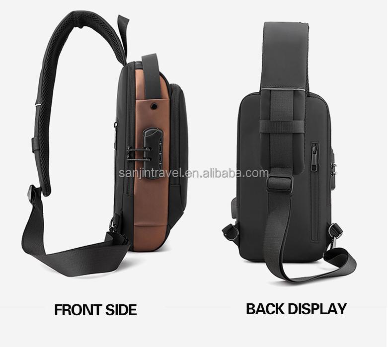 Fashion Anti-theft Men's Chest Bag Waterproof USB Charging Multi-function Shoulder Bag With Anti-theft Lock Universal PU Leather