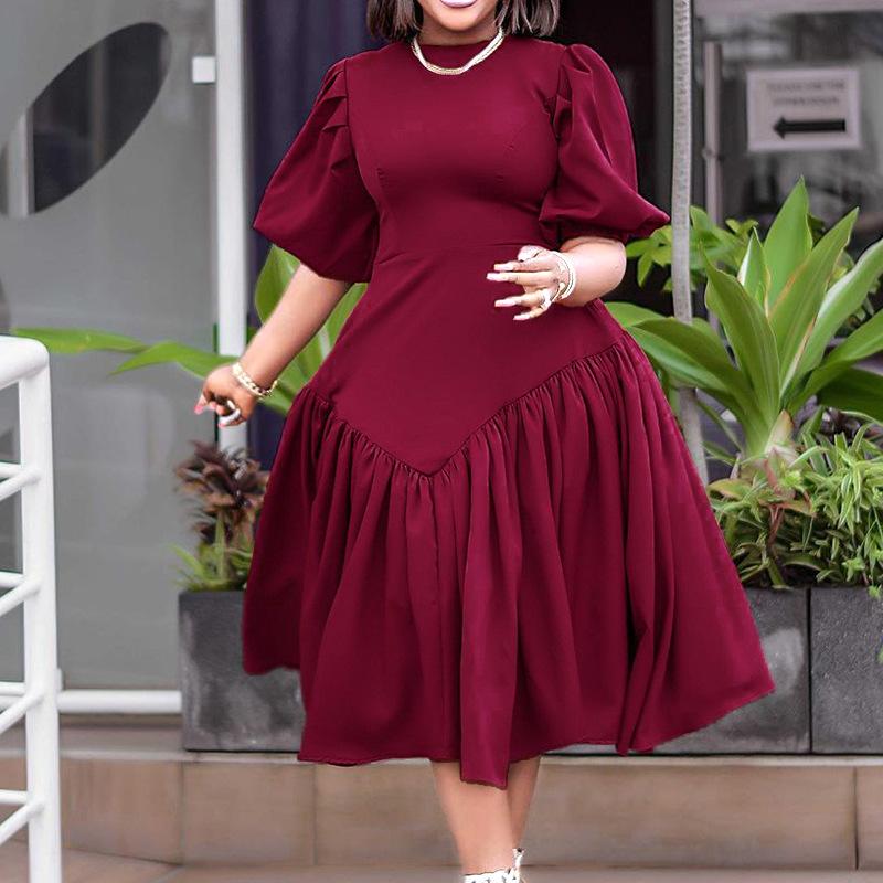 Lancy New American Elegant Women's African Clothing Spring Long Powder Puff Sleeve Pleated Casual Dress Plus Size Fashion Dress Women