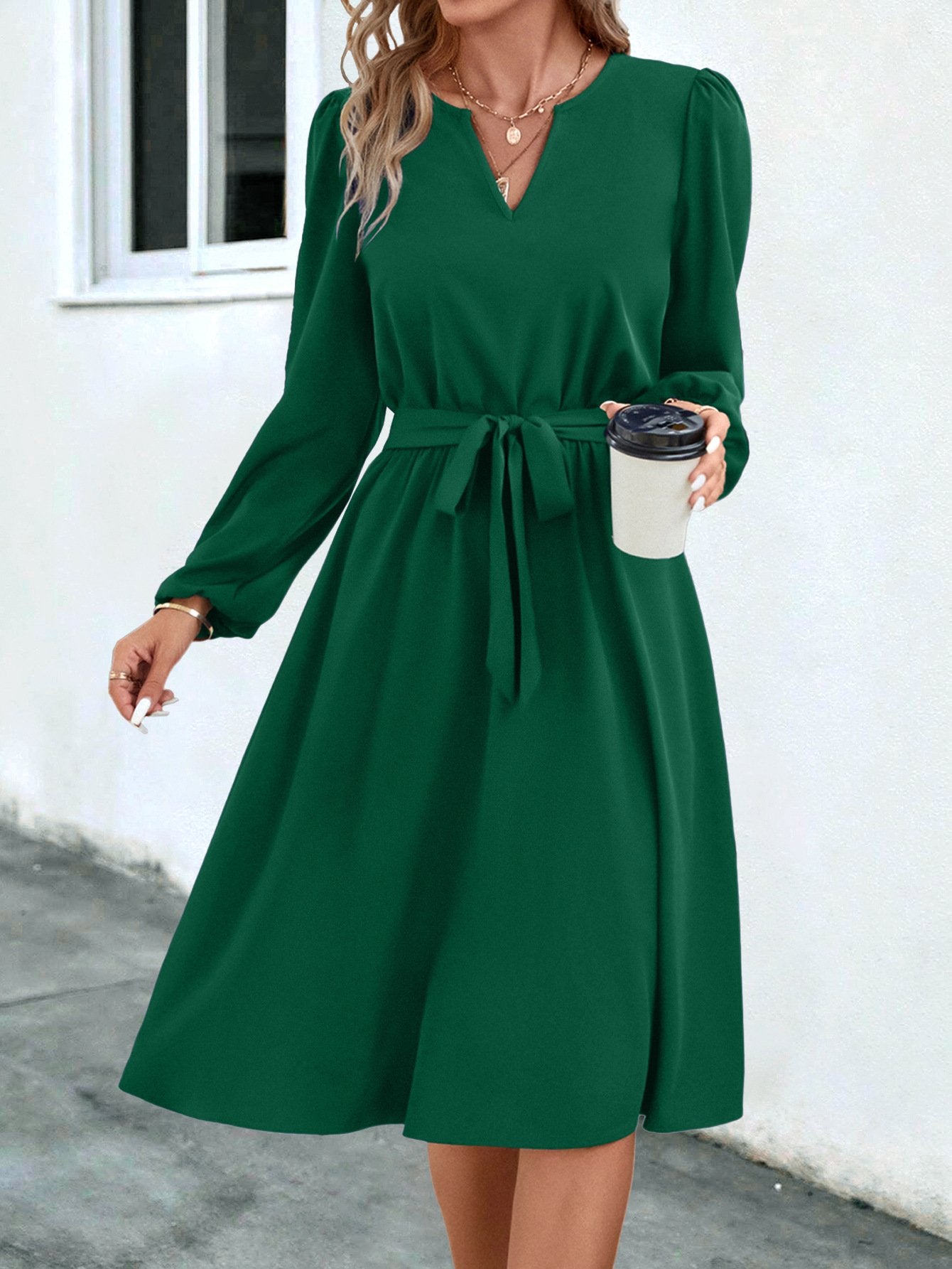 Women's 2025 Autumn And Winter New European And American Women's Long Sleeve Small V-neck Women's Skirt Dress