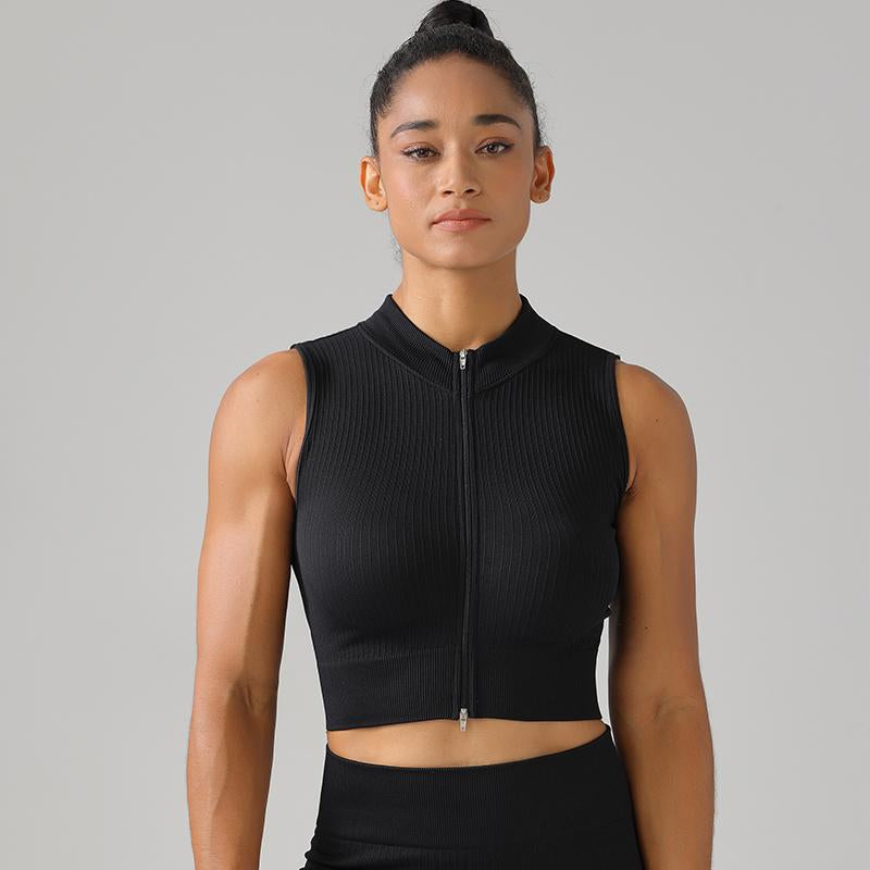 High Quality Rib Zipper 6-piece Set Active Wear Fitness Seamless Yoga Suit Sports Bra Leggings Women's Fitness Suit