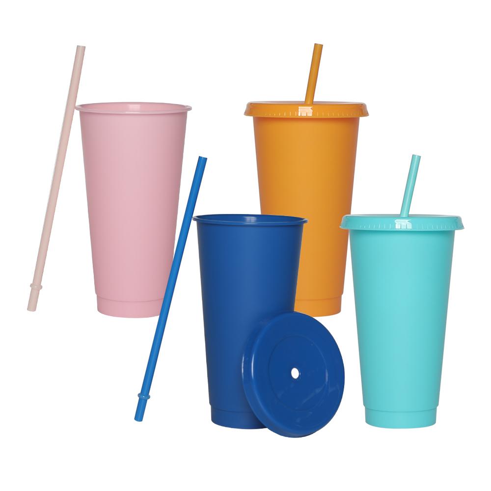 Plastic Tumbler Coffee Black Reusable 24 Oz Frosted Drink Cold Cup With Lid And Straw