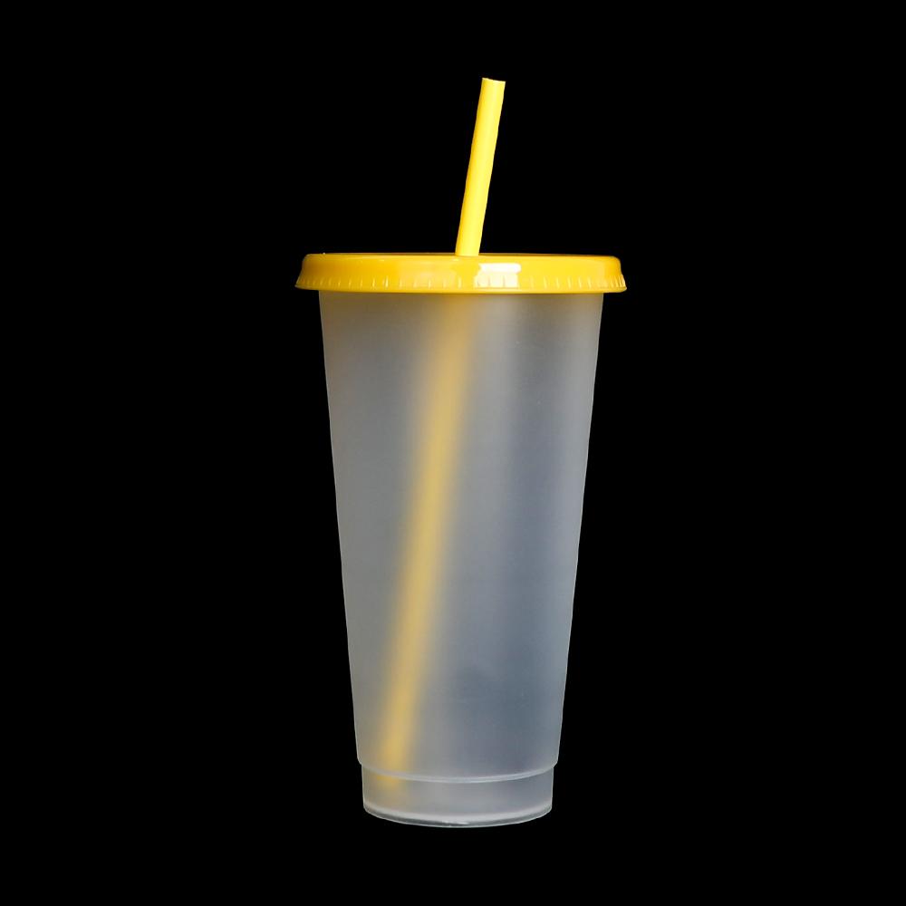 Plastic Tumbler Coffee Black Reusable 24 Oz Frosted Drink Cold Cup With Lid And Straw