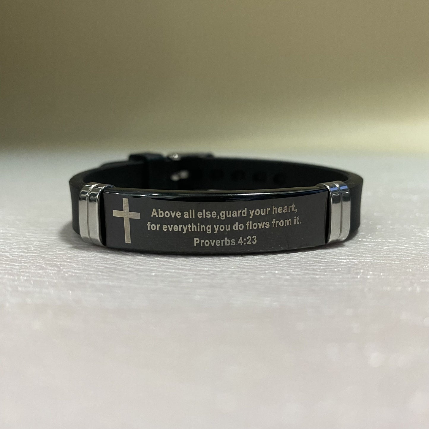 English French Version Bible Verse Adjustable Rubber Bracelet Custom Christian Stainless Steel Bracelet