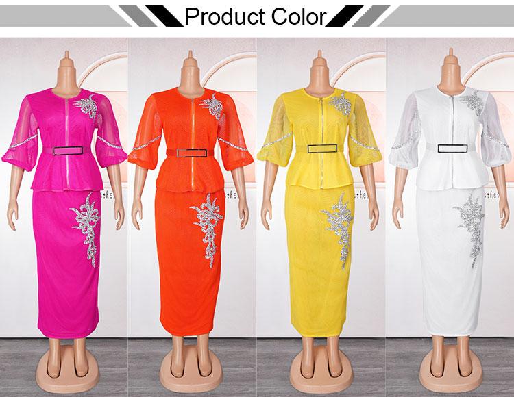 Custom Summer Office Dress Suit Bubble Sleeves H & D African Women Embroidered Slim Fit Suit 2 Piece Set