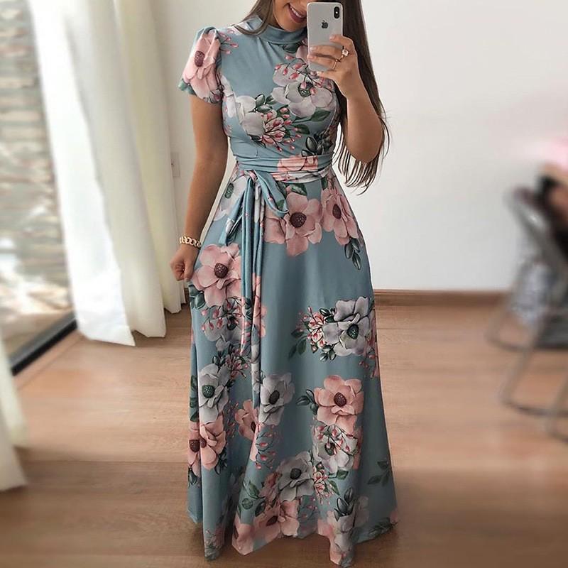 Modern Fashion Women Clothing Women Flower Print Long Dress