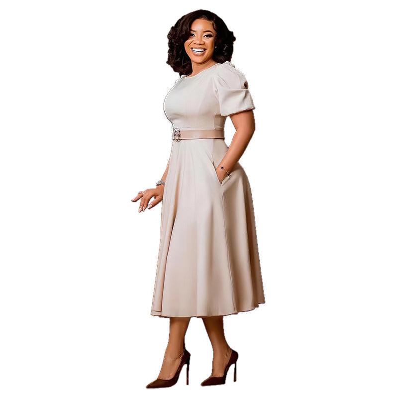 Latest Design Professional Clothing Women Casual Elegant O Collar Powder Puff Sleeves First Line Women Office Clothing Church Women's Clothing