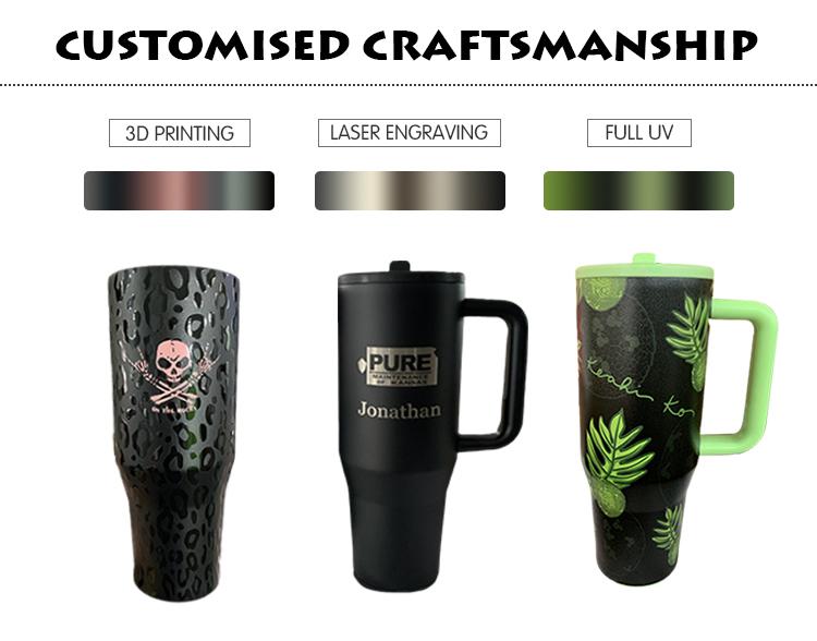 Custom 40 Oz Tumbler Vacuum Thermos Cup No Overflow Jug Traveler Stainless Steel Mug Temos With Handle Jug Tumbler