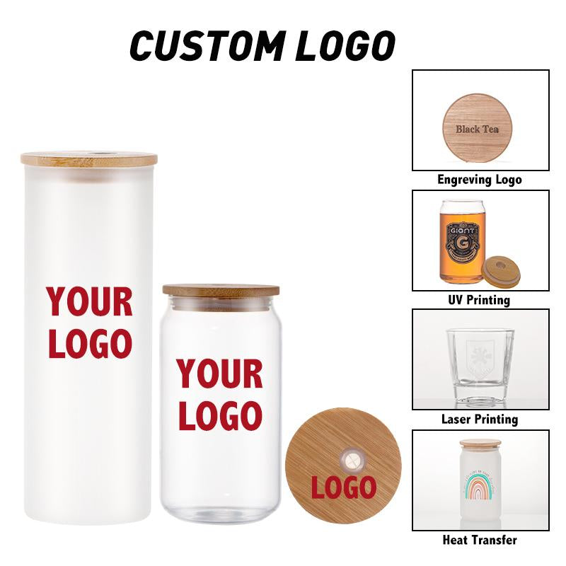 UV Printing 16 Oz 20 Oz 25 Oz Soda Beer Can Shaped Glass Juice Milk Drinking Glass With Bamboo Lid And Straw For Christmas
