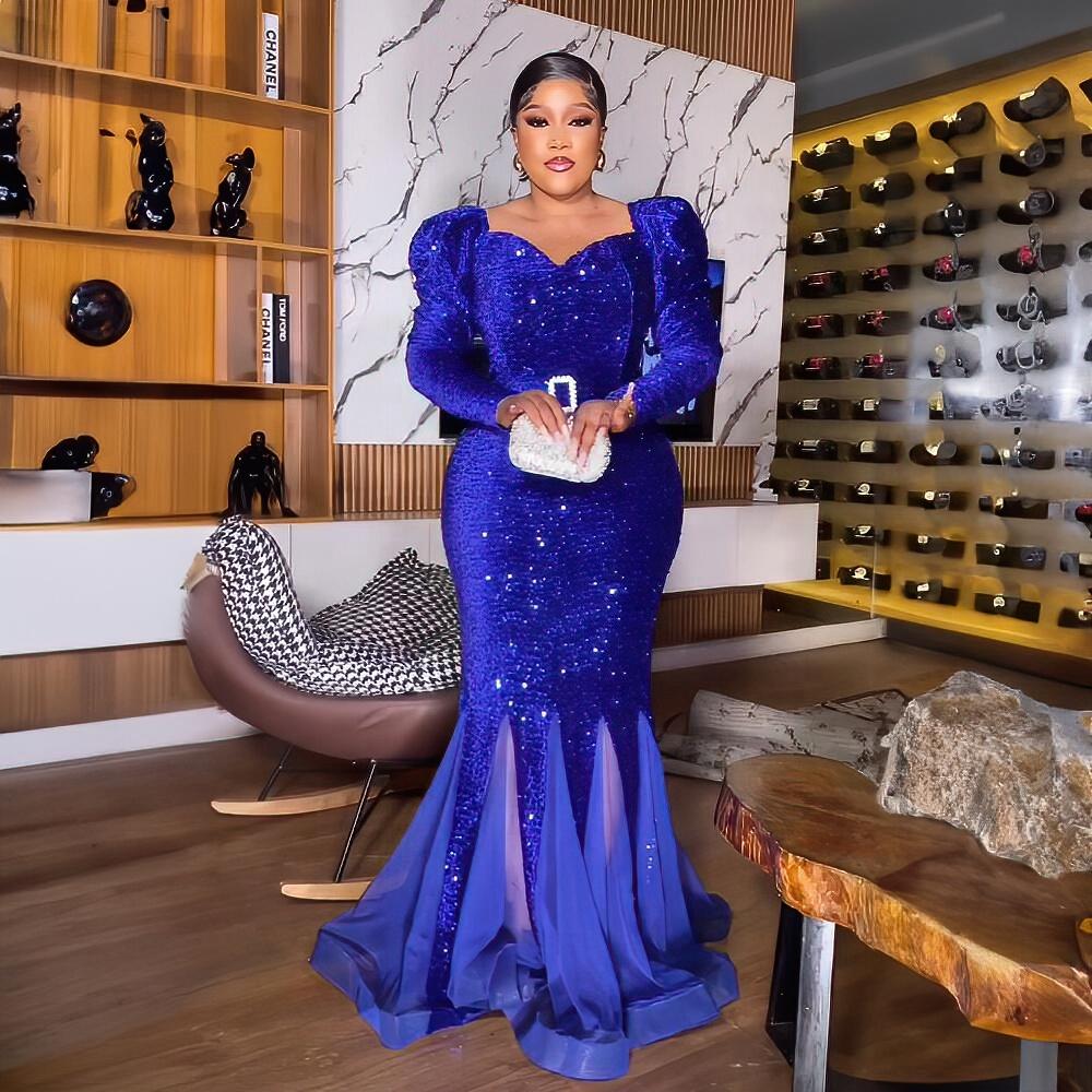 Elegant African Clothing Dress Women African Dress Sequins Latest African Dress Style African Women Hem Mesh Dress