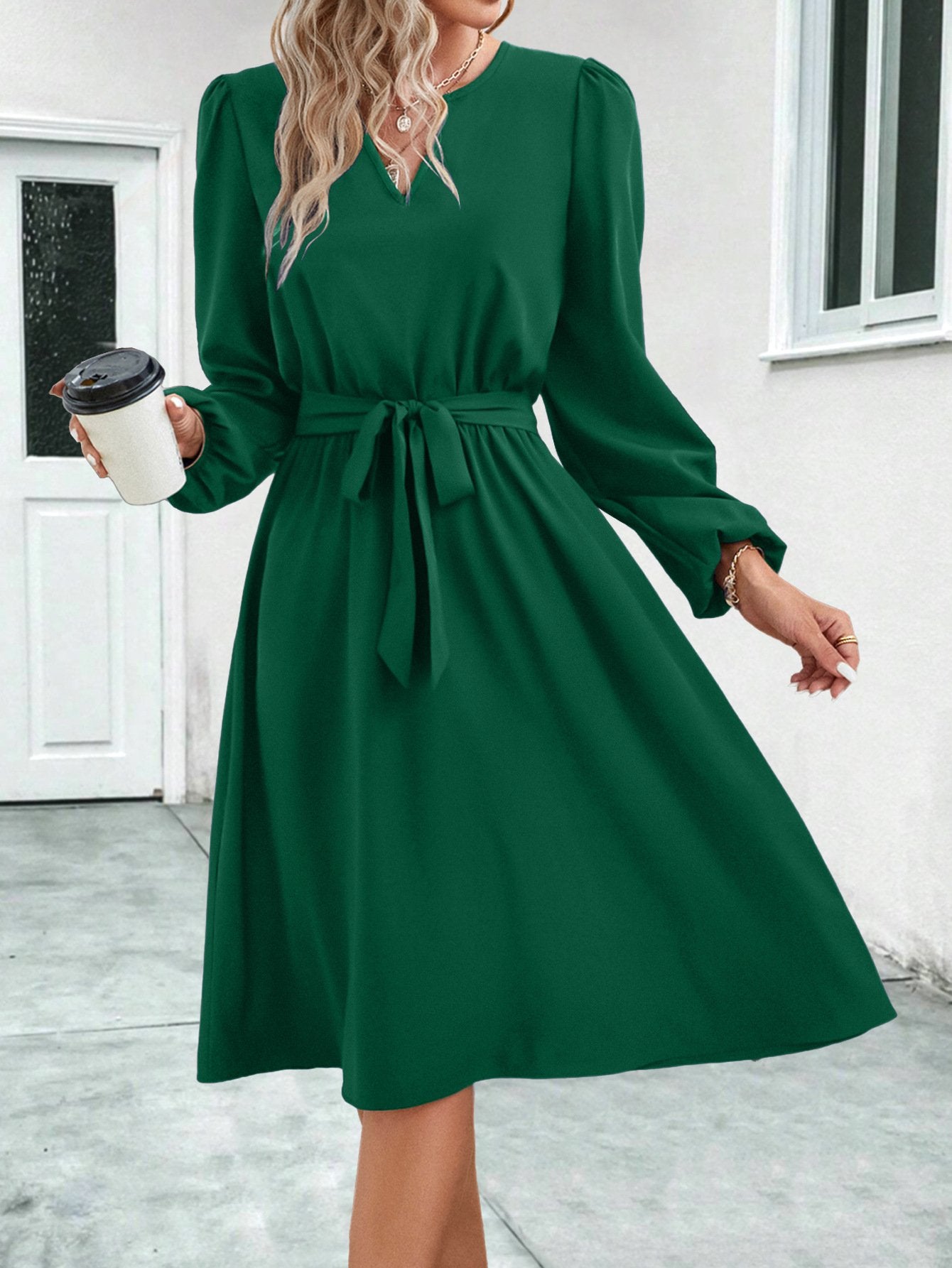 Women's 2025 Autumn And Winter New European And American Women's Long Sleeve Small V-neck Women's Skirt Dress