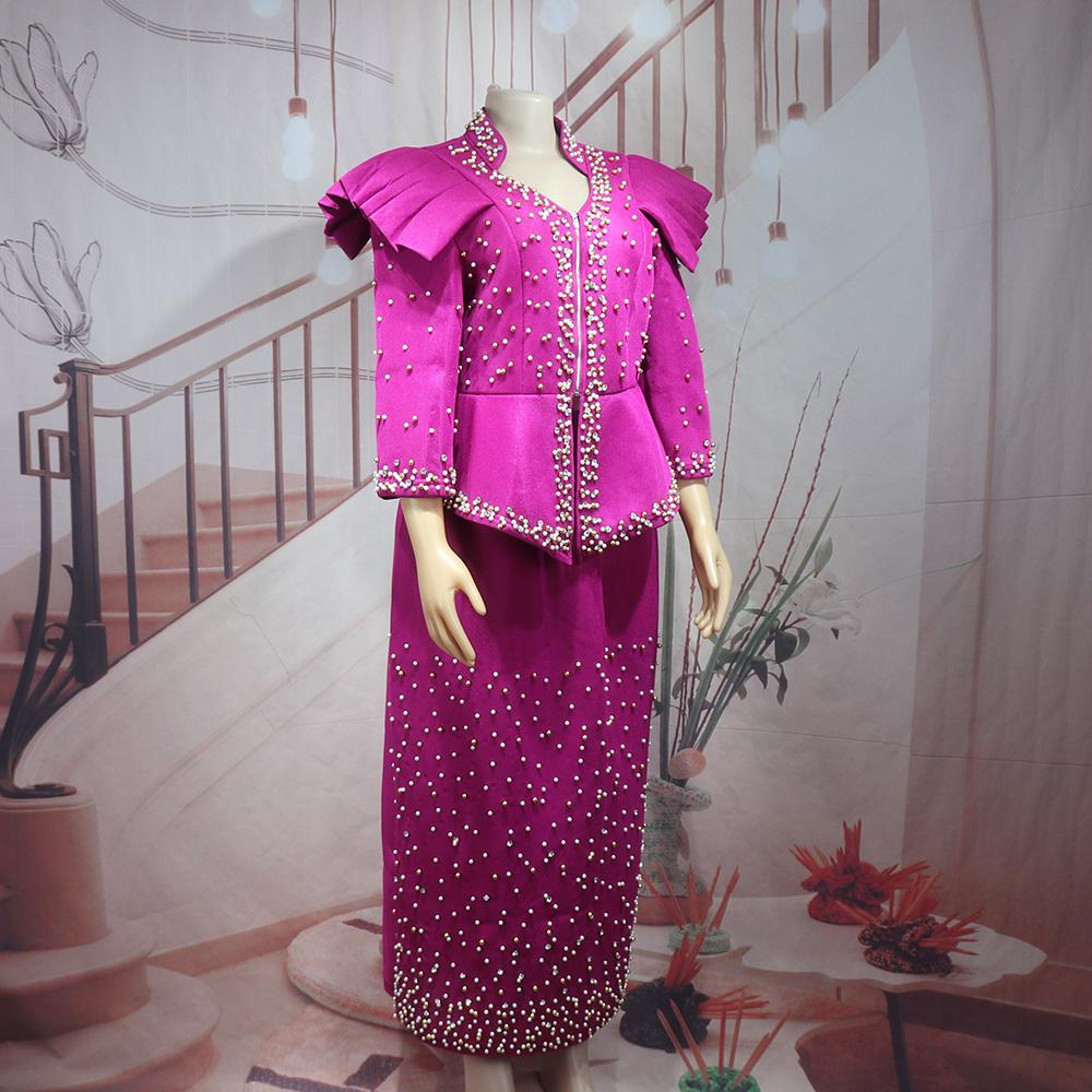 Luxury African Clothing Mesh Long Sleeve Dress Suit African Beaded Dress Elegant Turkish African Women's Clothing