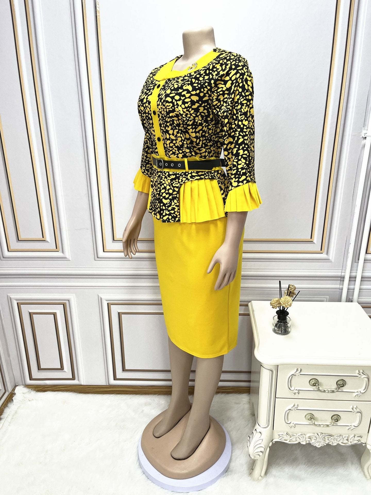 Mediocre Printed Floral OL Office Dress African New Fashion Style Super Elegant Plus Size Women's Clothing K0358