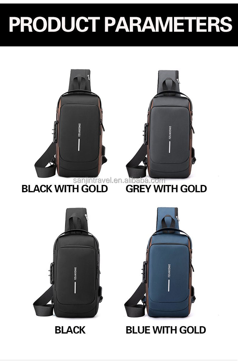 Fashion Anti-theft Men's Chest Bag Waterproof USB Charging Multi-function Shoulder Bag With Anti-theft Lock Universal PU Leather