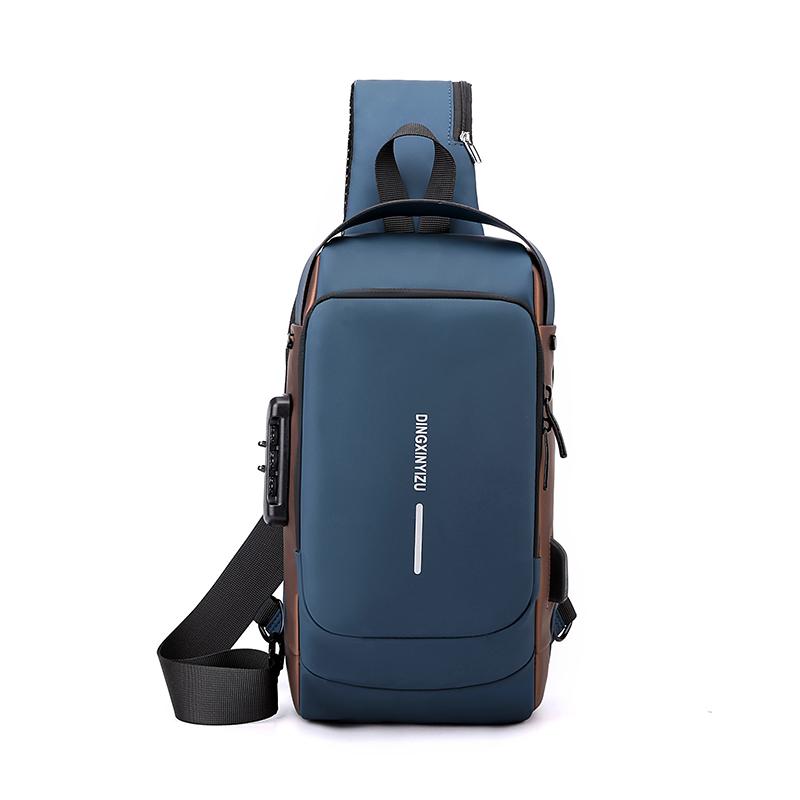 Fashion Anti-theft Men's Chest Bag Waterproof USB Charging Multi-function Shoulder Bag With Anti-theft Lock Universal PU Leather