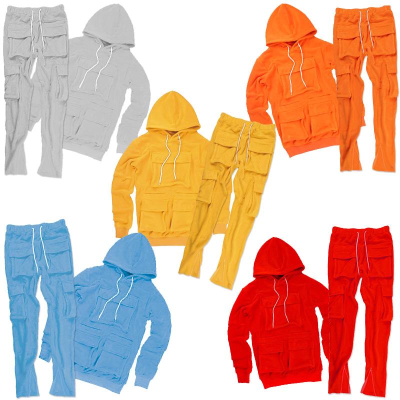 Top Fashion Multi-Pocket Autumn Clothing Men's Two-Piece Suit Hoodie Suit Sportswear Jogging Clothes Men's Sportswear Street Clothing