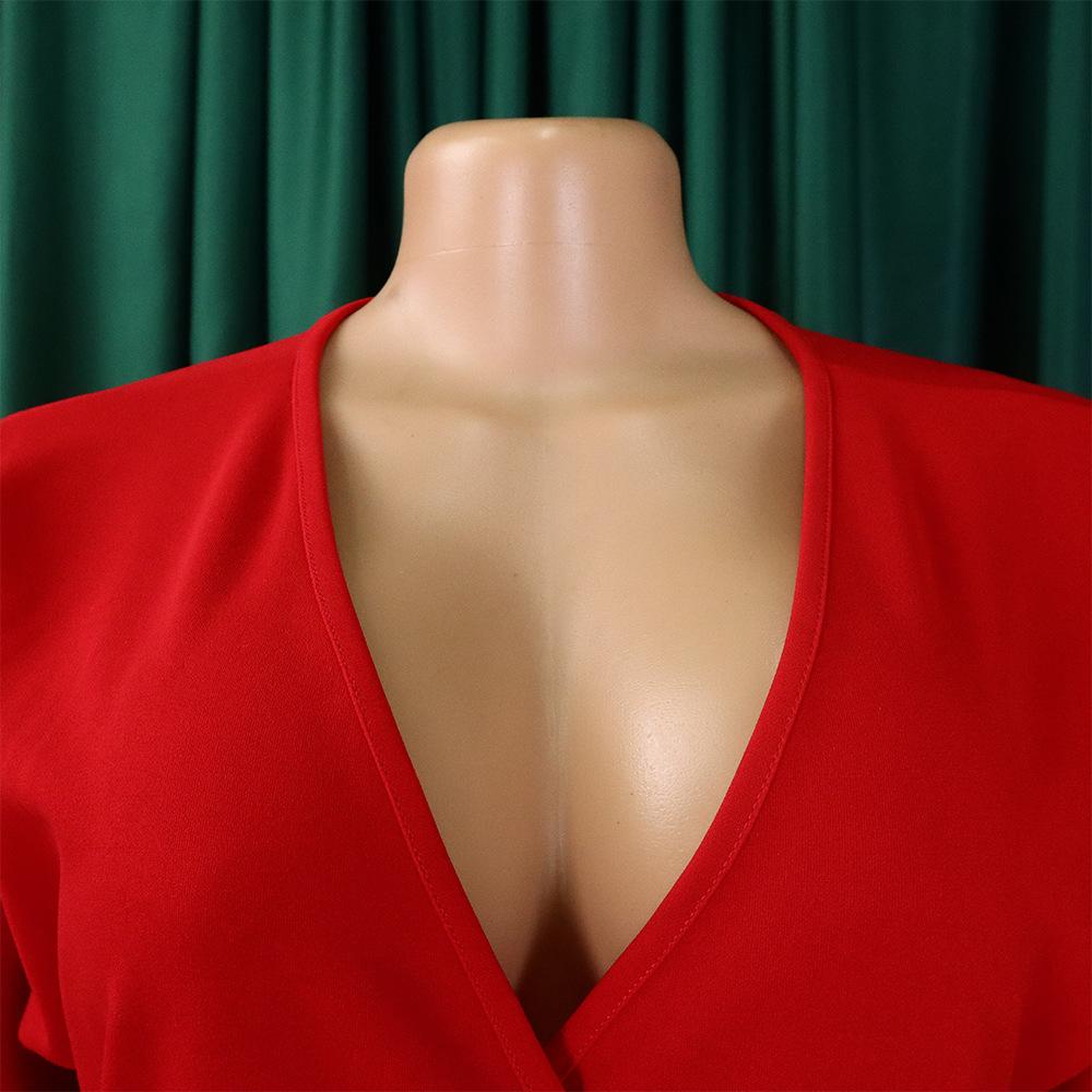 Latest Design Custom V-neck Waist Fashion Short Sleeve Pleated Irregular Tight Fashion Casual Dress
