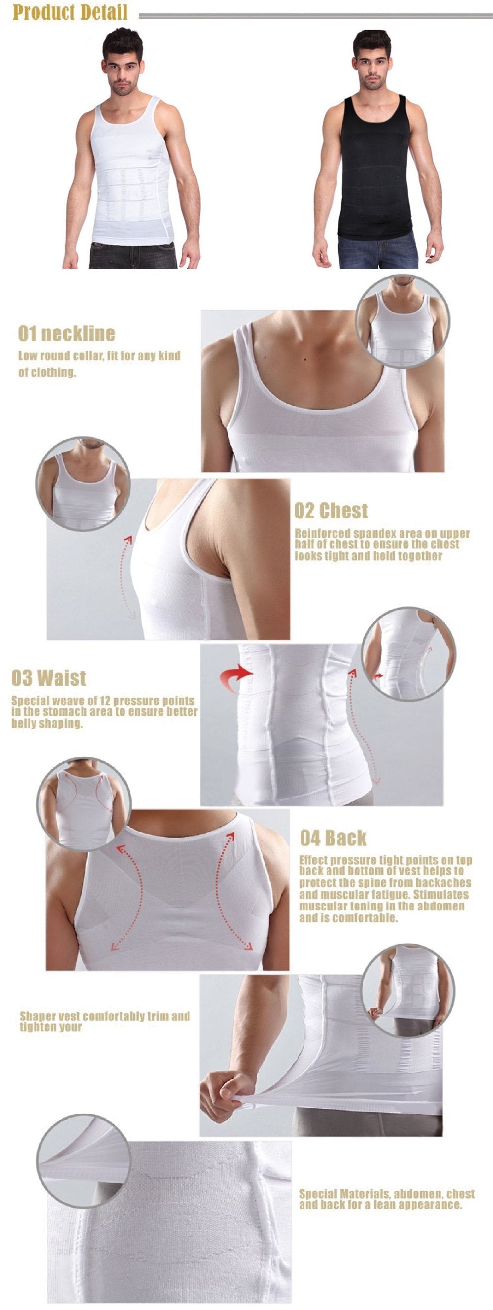 Newest Hot Sale Cheap White Body Shaping Underwear Vest Slim Body Shaping Men's Vest