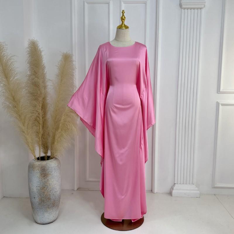2024 Silk Satin Poncho Long Sleeve Loose Muslim Gown Luxury Kaftan Fashion Elegant Women Abaya Maxi Women's Dress