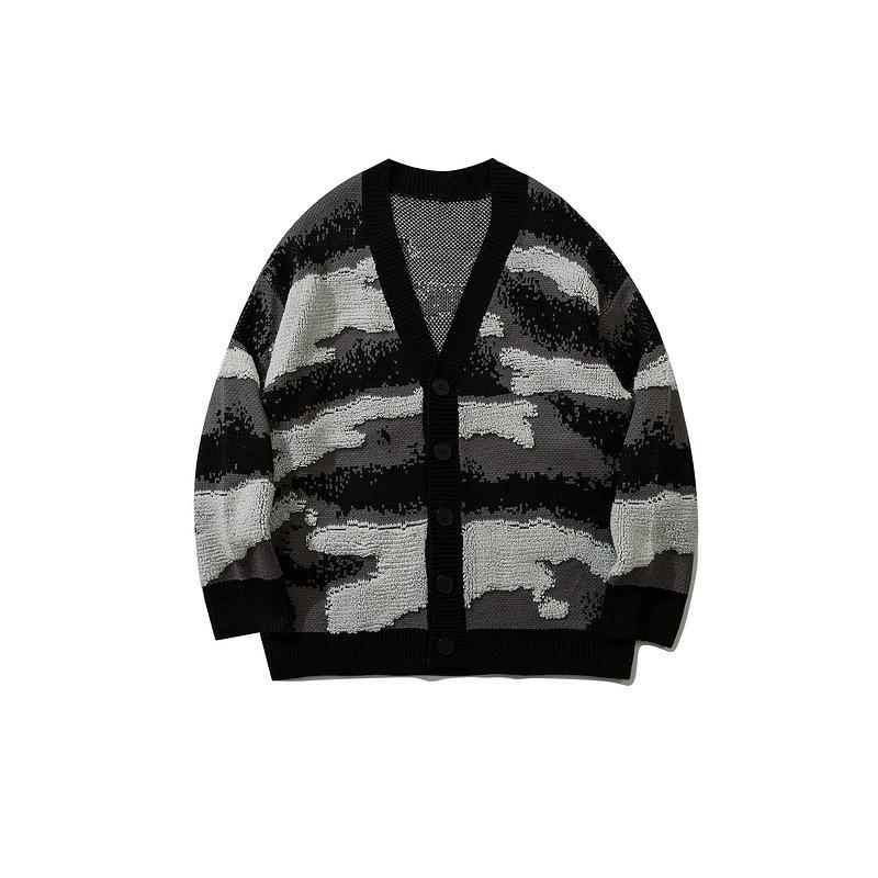 Nanteng Custom Logo Low MOQ 100% Cotton Fashion Casual V-neck Jacquard Pattern Knitted Button Men's Cardigan Sweater