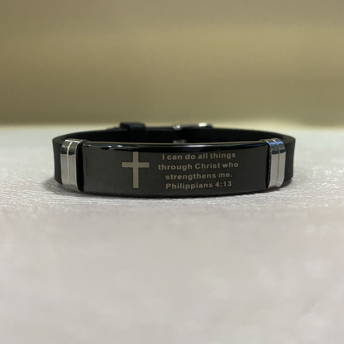 English French Version Bible Verse Adjustable Rubber Bracelet Custom Christian Stainless Steel Bracelet