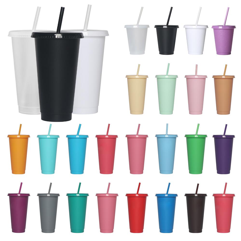 Hot Sale 24 Oz Black Cold Coffee Cup Plastic Cup With Lid And Straw