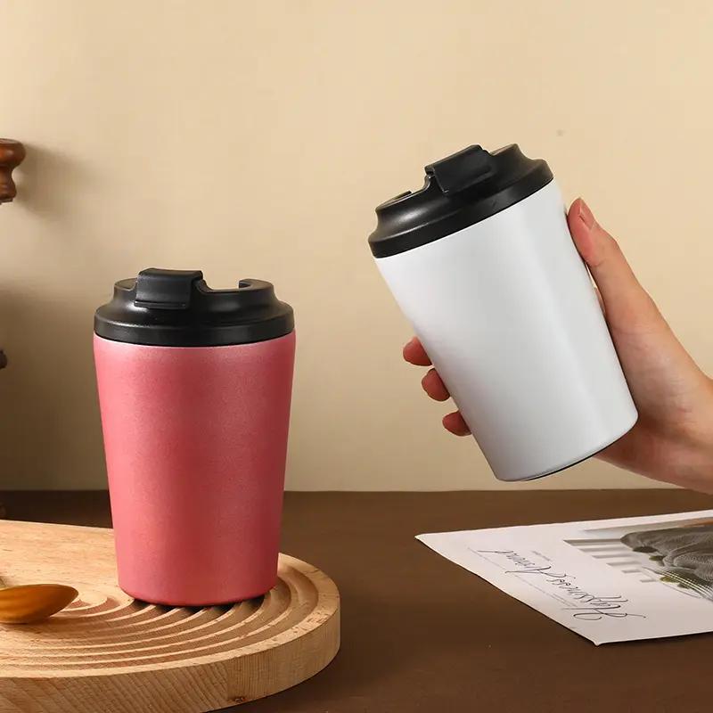 Portable 8 Oz And 12 Oz Stainless Steel Coffee Cup Double Wall Insulated Tumbler Coffee Tea Cup With Flap