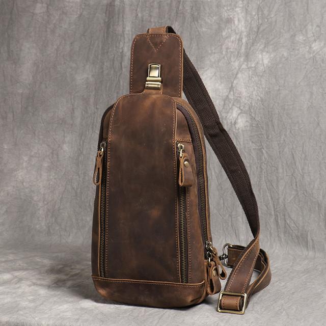New Crazy Horse Show Leather Chest Bag Retro Genuine Leather Men's Bag Retro Casual Shoulder Bag Suitable For 7.9-inch IPad