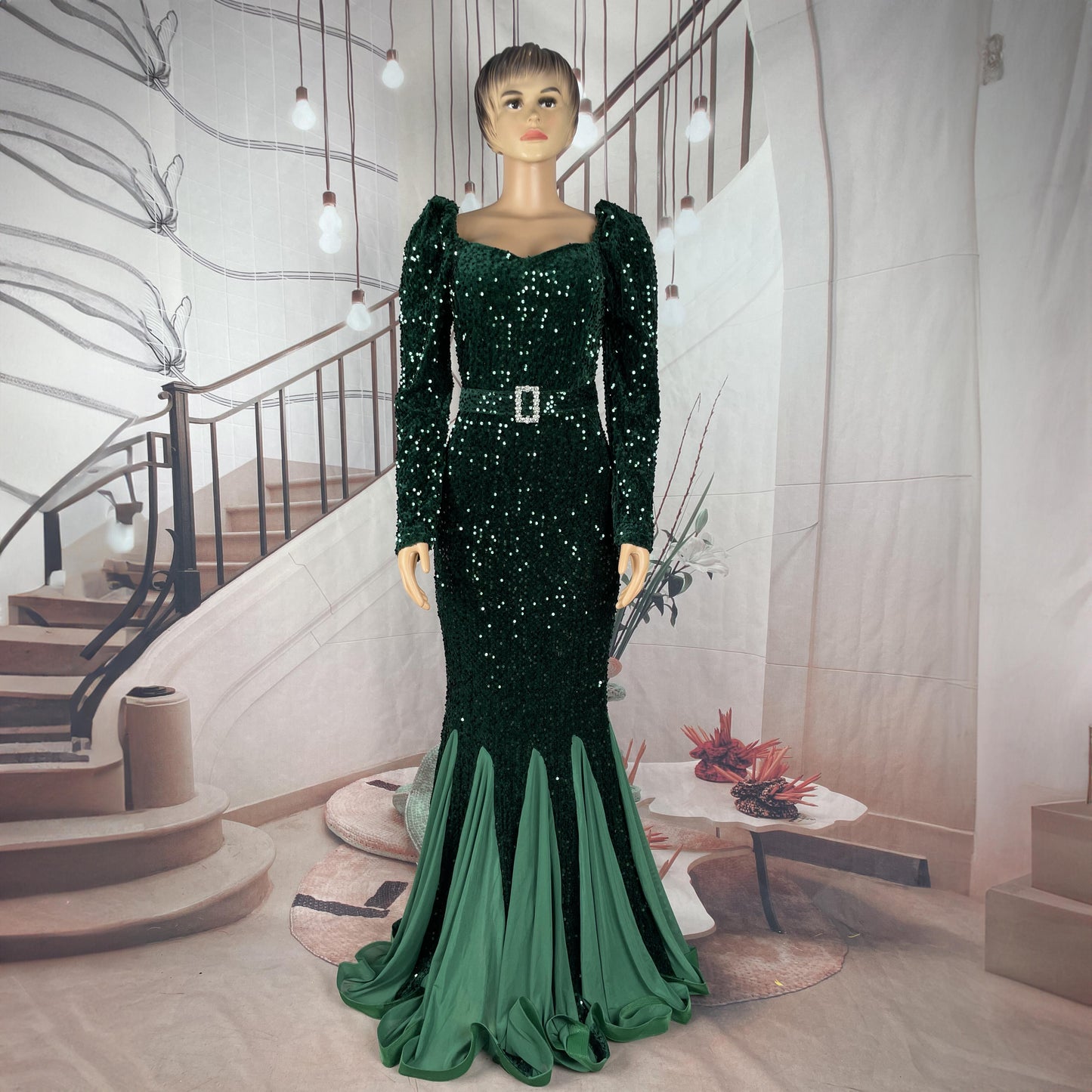 Elegant African Clothing Dress Women African Dress Sequins Latest African Dress Style African Women Hem Mesh Dress