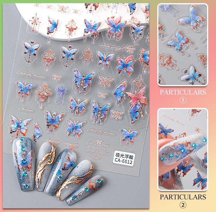 Honey Girl Hot Sell Adhesive Pink Blue Butterfly Nail Art 3D Decal Sticker