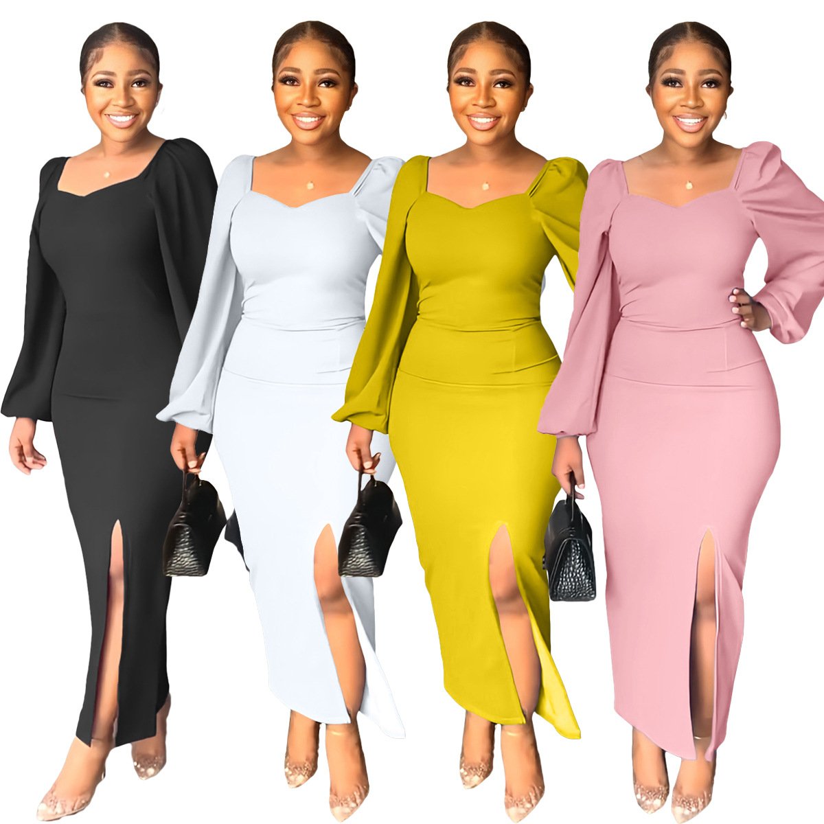Ladies Office Dress Design Black Dress Elegant Women Split Casual Blank Wholesale Dress