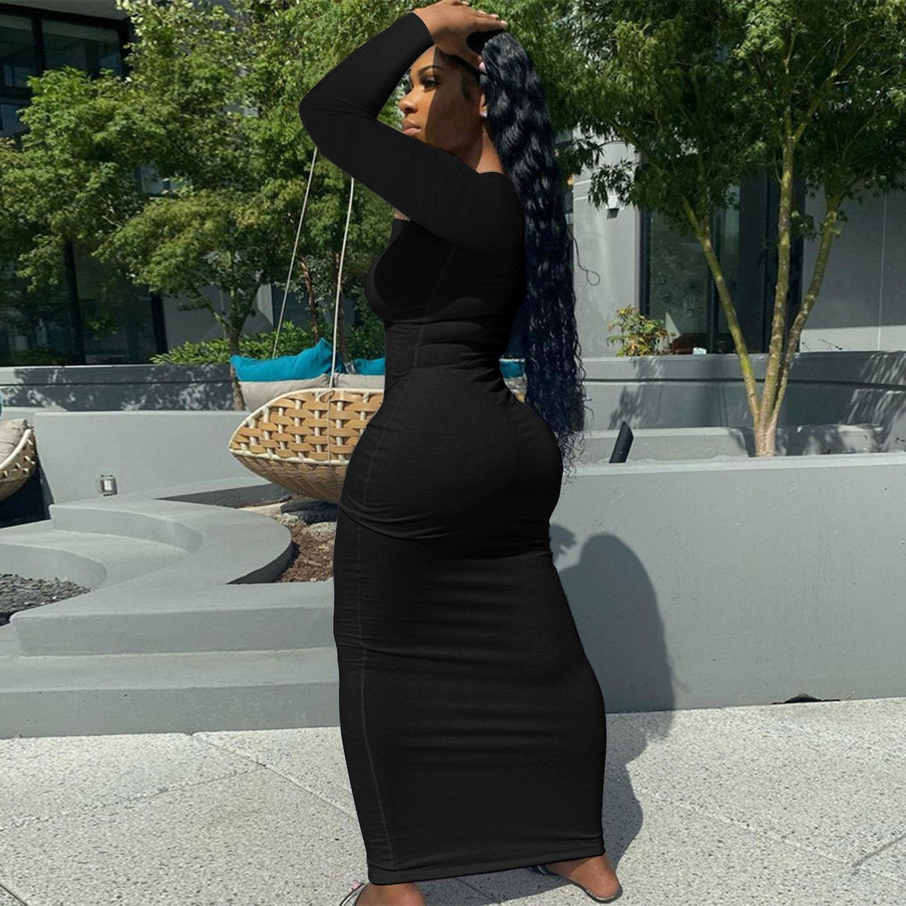 Wholesale Women's Deep V-neck Slim-fit Sexy Long Sleeve Dress Women's Summer Clothes Women's Casual Dress