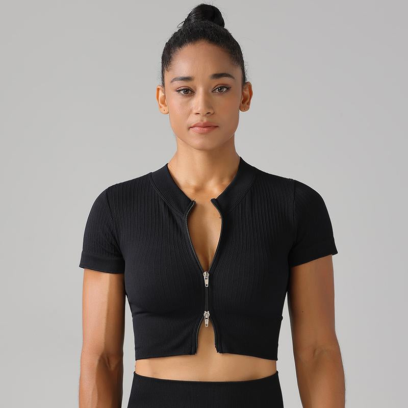 High Quality Rib Zipper 6-piece Set Active Wear Fitness Seamless Yoga Suit Sports Bra Leggings Women's Fitness Suit