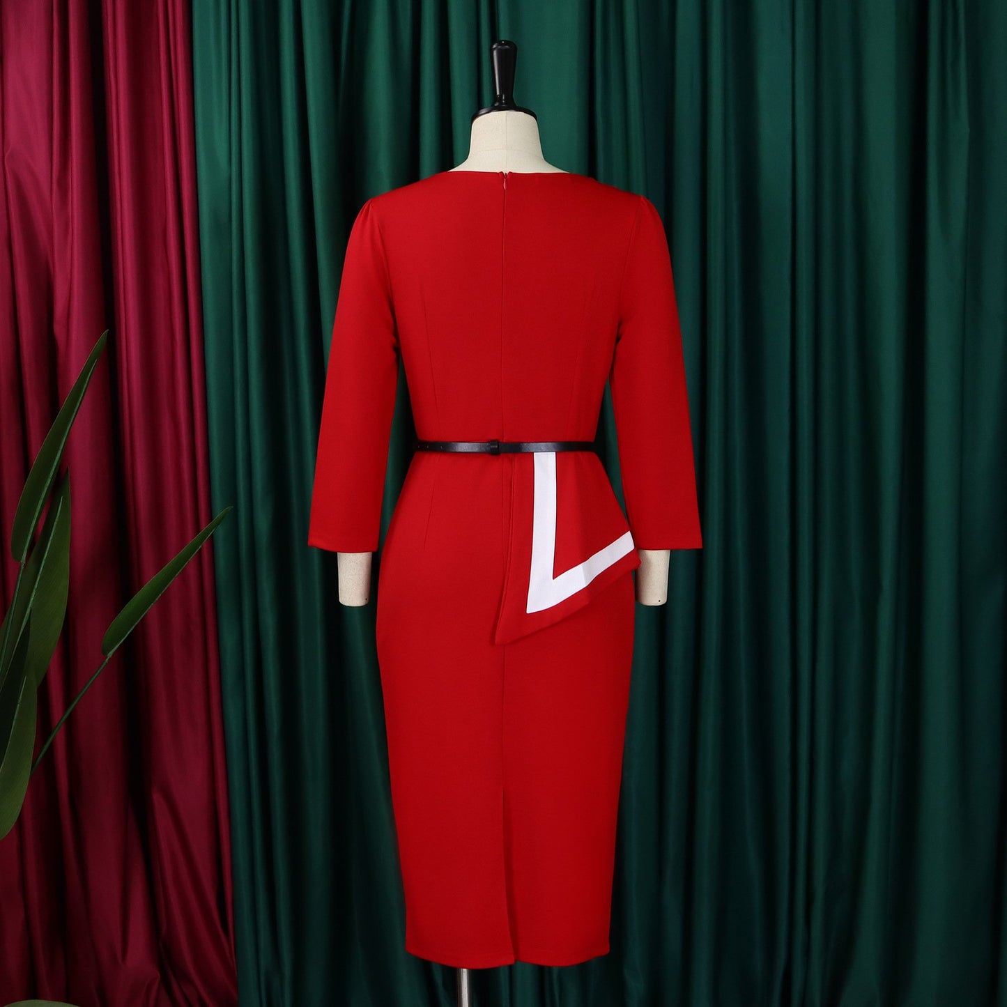 MG482 Fashion Elegant Ladies Office Dress Women Formal Work 3 Quarter Sleeve Square Collar Professional Dress Women Church Dress