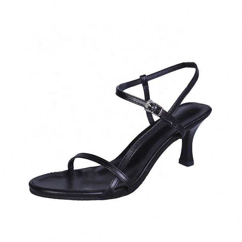 Fashion Ruizi Open Toe Low Heel Ankle Strap PU Leather Pump Heel Sandals Dress Wedding Shoes