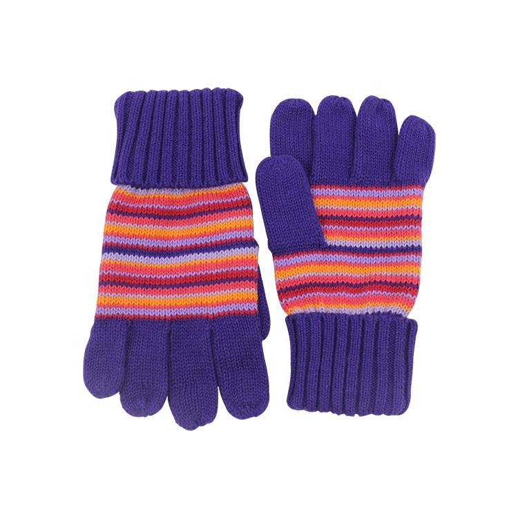 Warm Knitted Cute OEM Winter Baby Striped Girls Blue Children Cotton Gloves