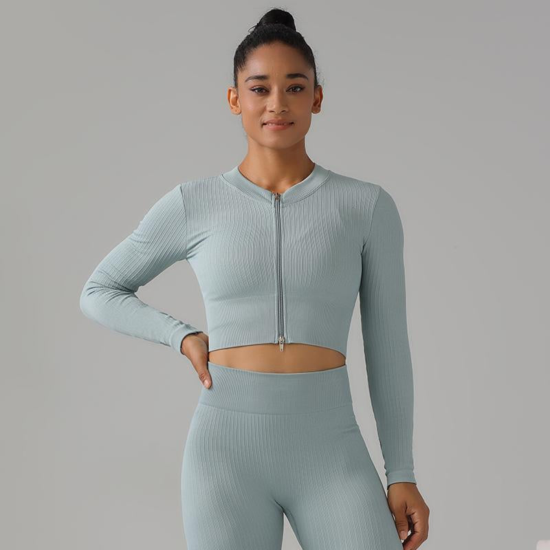 High Quality Rib Zipper 6-piece Set Active Wear Fitness Seamless Yoga Suit Sports Bra Leggings Women's Fitness Suit