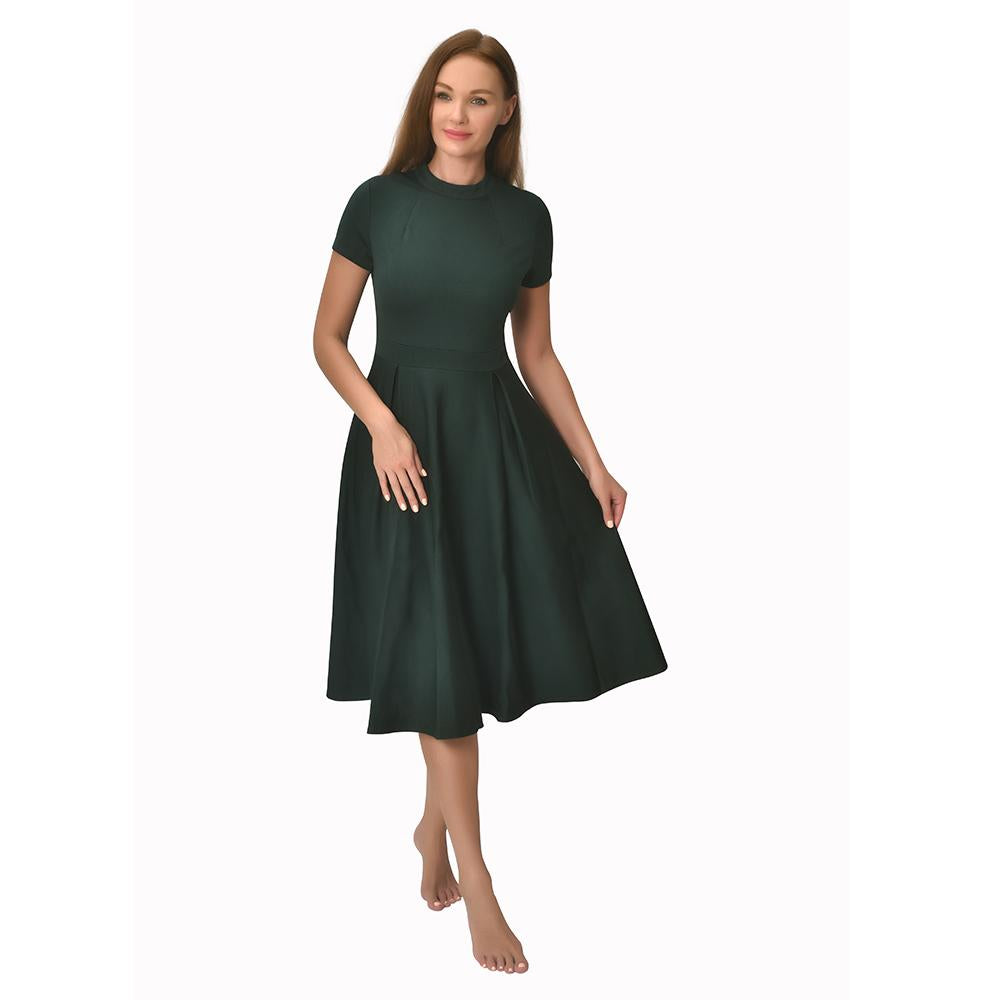 Wholesale High Quality Elegant Dress Short Sleeve O Collar Solid Casual Dress Women Pleated Skirt