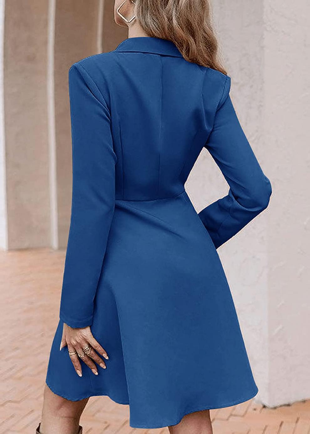 Cross-border Autumn And Winter New Women's Solid Color Elegant Double-breasted Long Sleeve Suit Dress