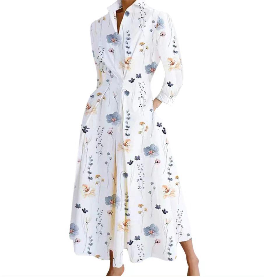 S-2XL Autumn Long Sleeve Dot Print Elegant Maxi Women's Casual V-neck Shirt Party Long Dress Nightdress Women