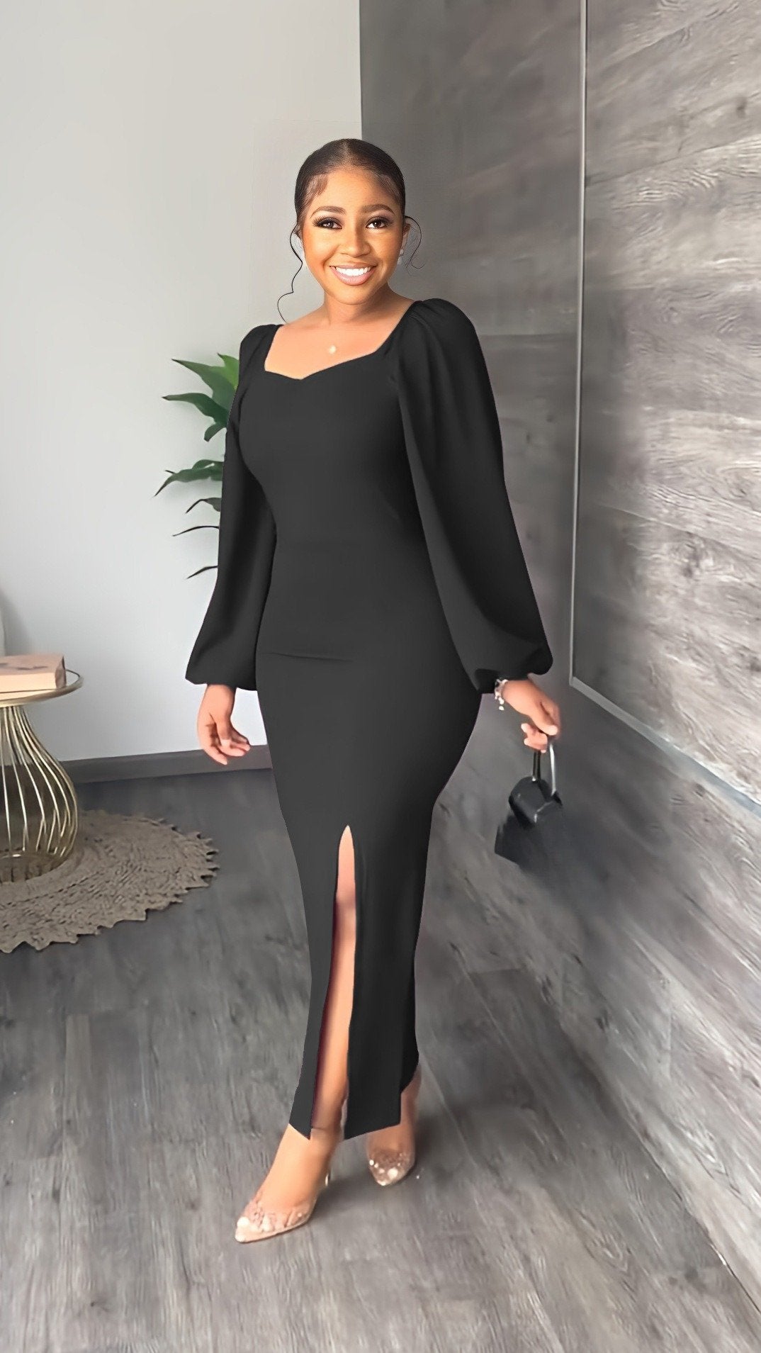 Ladies Elegant Black Maxi Dress Anti Wrinkle Office Party Style Blank Ladies Wholesale