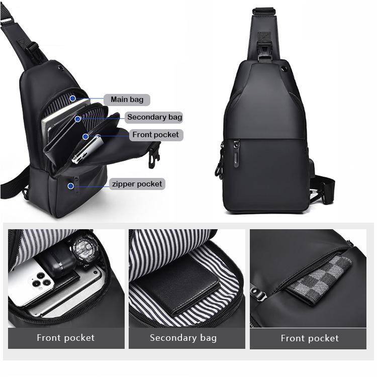Custom Logo PU Leather Smart Side Casual Bag Travel Messenger Men's Sling Chest Crossbody Waist Bag Men's Bag Waist Bag