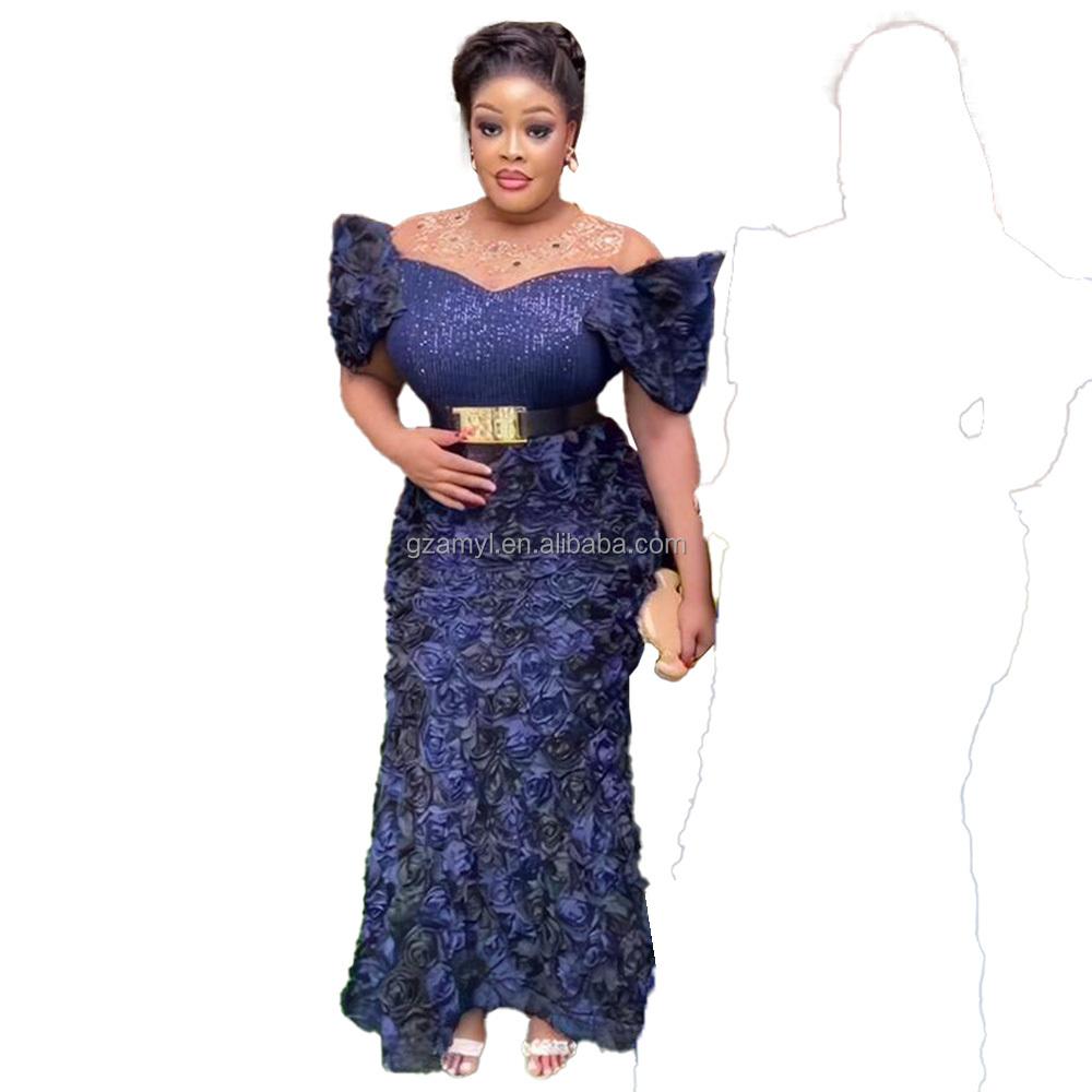 New Rhinestone Sequins African Costume Church Women Women's Dress Embroidery African Design Dress Mesh Women's Dress Women's Dress