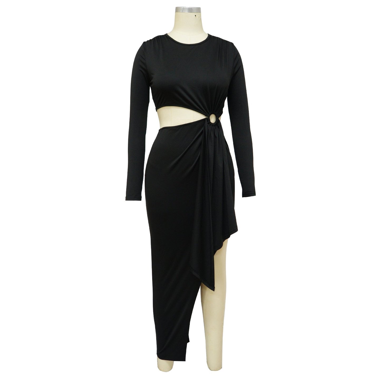 2024 Wholesale Autumn Women's New Slim Evening Dress Long Sleeve O Collar Side Exposed Waist Dress Women Elegant Casual Dress