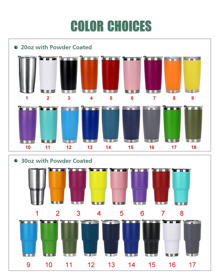 Custom 20 Oz Tumbler Cup With Powder Coated Color Double Wall Stainless Steel 20 Oz Coffee Tumbler With Lid And Straw